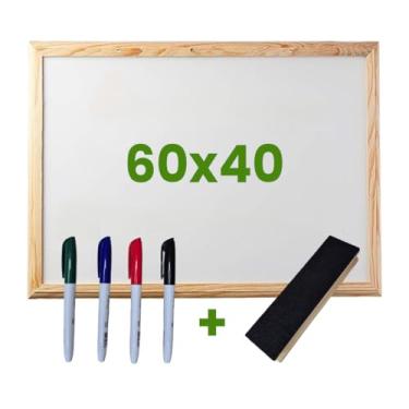 Imagem de Quadro Multifuncional para Recados e Organização – Mural Magnético, Painel Magnético e Modelo Compacto com Ceramic Steel e Moldura Natural(60x40 Apagador e 4 Marcadores)