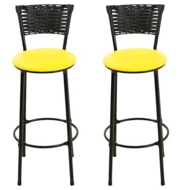 Imagem de Jogo de 2 Banquetas Alta De Fibra Sintética PRETO Casa Bar Balcão Junco Vime(AMARELO)