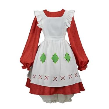 Imagem de Micotaku Conjunto de fantasia cosplay de coração de morango, vestido vermelho, avental branco, calça de abóbora, conjunto de chapéu e anágua