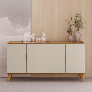 Imagem de Aparador Buffet 4 Portas com Pés de Madeira Evora 16 Linea Brasil - Jequitiba/Off White Fosco