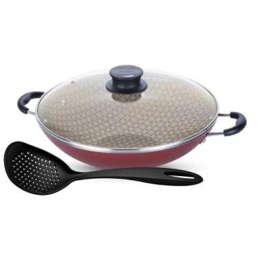 Imagem de Wok Paris Aluminio Antiaderente 6l Vermelho Com Espumadeira Tramontina
