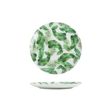 Imagem de Prato de bife estilo europeu para uso doméstico simples redondo esmaltado com personalidade requintada - disco de 25,4 cm - folha de bananeira