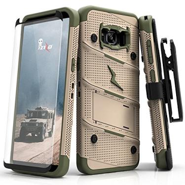 Imagem de ZIZO Capa Bolt Series para Samsung Galaxy S8 Plus de grau militar testada com protetor de tela de vidro temperado, coldre marrom camuflado verde