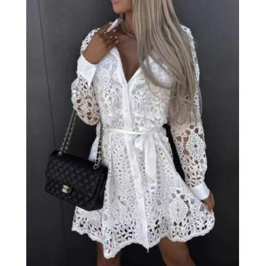 Imagem de N-C2201-Vestido Festa Chemise Lese Laise Branco Laço Réveillon 289k - 