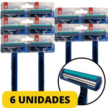 Imagem de Kit 6 Aparelho De Barbear Cabo Emborrachado E Lâminas Dupla Conforto P