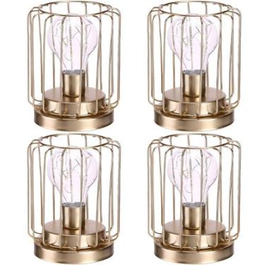 Imagem de Kit 4 Abajur De Mesa Geométrico Lâmpada LED Metal Dourado - Gici Decor