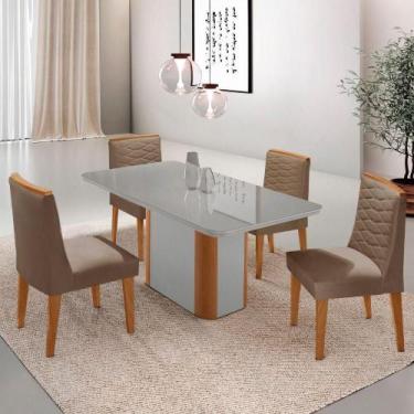 Imagem de Mesa De Jantar Isadora 120cm Tampo Mdf Vidro Com 4 Cadeiras Veludo Cap