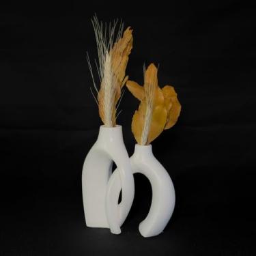 Imagem de Arranjo de Flores Sempre-Vivas Naturais em Vaso Decorativo, 15 cm, Branco com Padrão Art Déco 11