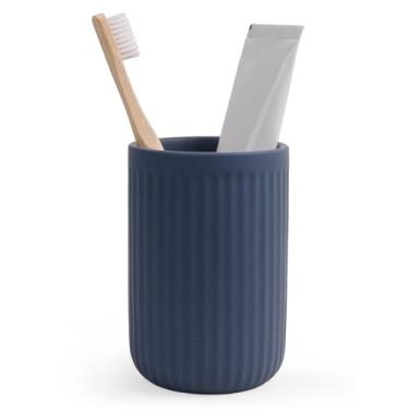 Imagem de INGOFIN Suporte de escova de dentes de cerâmica, suporte de pasta de dente de 340 g, copo de banheiro, suporte de escova de dentes para bancada, organizador de armazenamento para cosméticos, maquiagem