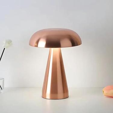 Imagem de Luminária de Mesa LED Cogumelo Retrô – Abajur com Sensor Touch, Recarregável, Luz 3 Cores e Decoração Ambiente (Rose)