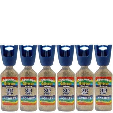 Imagem de Kit C/6 Dimensional Glitter Rel3D 215 Champagne Acrilex 35ml - Lua Mís