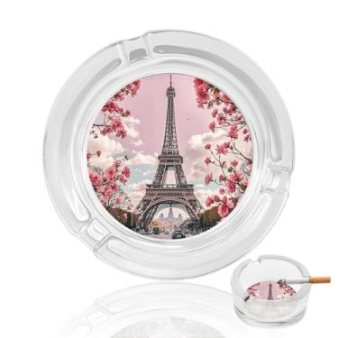 Imagem de Cinzeiro de vidro de cristal da Torre Eiffel da rua de Paris, cinzeiro redondo para fumar de vidro resistente, portátil, decorativo, moderno, para uso em casa, escritório, interior, exterior, pátio