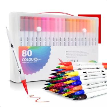 Imagem de Canetas Brush Pen e Ponta Fina 2 em 1 Kit Profissional para Lettering Caligrafia e Desenho Canetinhas Coloridas Dual Tip para Artistas Estudantes e Adultos (80 cores)