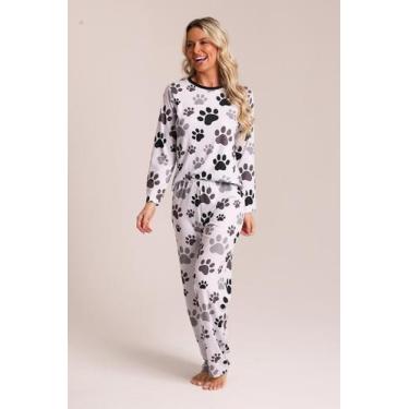Imagem de Pijama Feminino Longo Divertido Patinhas Preto e Branco - Alegria de M