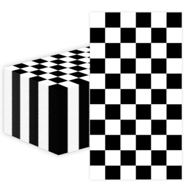 Imagem de Guardanapo de papel de carro de corrida 100 peças, toalhas de mão descartáveis com bandeira quadriculada para convidados de banheiro guardanapos de jantar pretos e brancos decorativos para cozinha