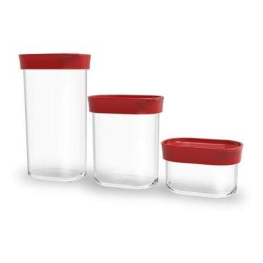 Imagem de Kit Conjunto De 03 Potes Herméticos Mantimentos Acrílico 60 - Helsim, 