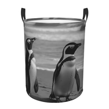 Imagem de Cesto de lavanderia dobrável à prova d'água pinguim em pé na praia, cesto de armazenamento de roupas com alças, pano Oxford, organizador de brinquedos, cesta para banheiro, lavanderia, quarto, pequeno