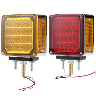 Imagem de QWORK Luzes semicaminhoneiras, 2 unidades de luzes de seta de LED, para-choque de reboque, 60 LEDs aprimorados, luzes marcadoras laterais de pedestal quadrado âmbar e vermelho - 10-30 V CC