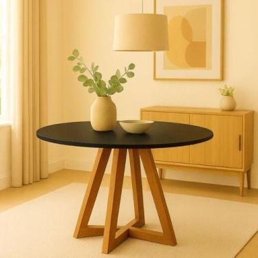 Imagem de Mesa de Jantar Tampo Mdf/vidro Redonda para 4 Lugares Pés Madeira Maci