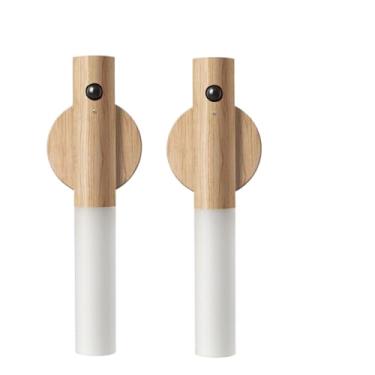 Imagem de Kit 2 Luminárias LED Recarregáveis com Sensor de Movimento e Arandela de Madeira Minimalista