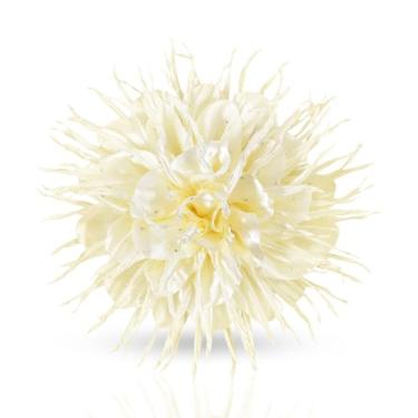 Imagem de Merdia Broches de flores para mulheres | Alfinetes de cabelo de 13 cm, broches e alfinetes de lapela de cabelo, acessórios de cabelo para mulheres, bege