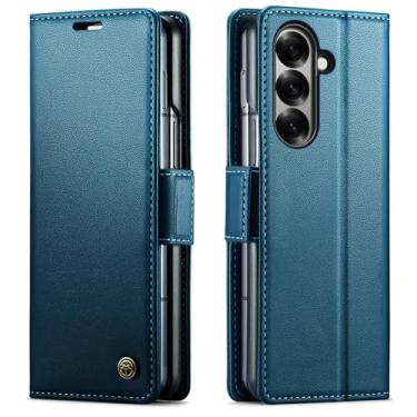 Imagem de LTLMYDAM Capa de negócios de couro para Samsung Galaxy Z Fold 7, carteira com fecho magnético, proteção RFID, à prova de choque, capa interna macia, azul, dobra 7