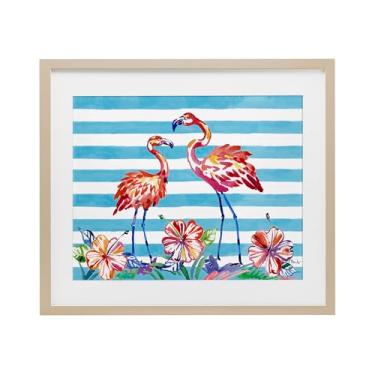 Imagem de Stupell Industries Impressão emoldurada de flamingos escovados e bétula de hibisco design sob vidro por Paul Brent, 13 x 16