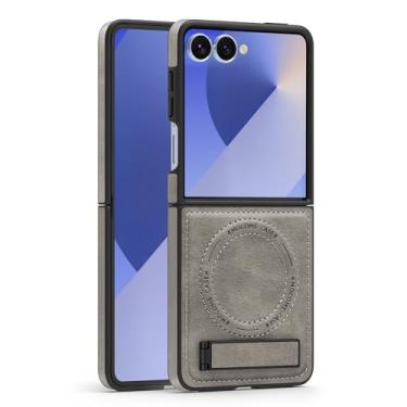 Imagem de Lunivop Capa de couro para Samsung Galaxy Z Flip 7 [compatível com carregamento sem fio Magsafe] Suporte magnético Funda para Z Flip 7 Rugged Best Phone Cases Cinza