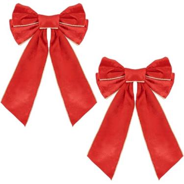Imagem de Spritewelry 2 peças de laços vermelhos de Natal 390 x 280 x 27 mm de veludo grandes laços de árvore de Natal para decoração de casamento, aniversário, laço vermelho para carro, jardim, quintal, porta