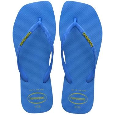 Imagem de Chinelo Havaianas Slim Square Logo Pop-up Feminino - Cor Azul Brilhante (BR, Adulto, Faixa Numérico, 37, 38)