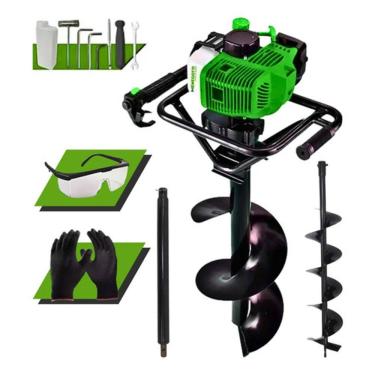 Imagem de Perfurador De Solo a Gasolina Menegotti Com 2 Brocas 80x30cm + 8015cm + Alongador 60cm + Óculos e Luvas de Proteção