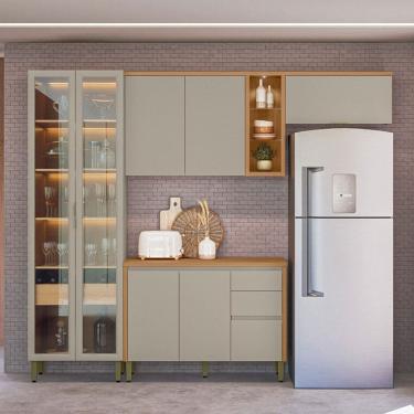Imagem de Cozinha Completa Allure 7 Portas 4 Gavetas 100% Mdf com Vidro Jequitibá/Gris - Linea Brasil