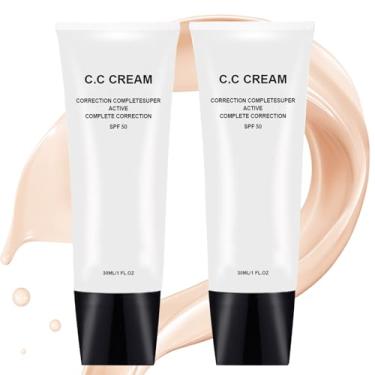 Imagem de Creme CC com ajuste de tom de pele FPS 50, creme CC New Cosmetics, primer pré-maquiagem, corretivo hidratante para a pele tom de pele (natural, 2 peças)