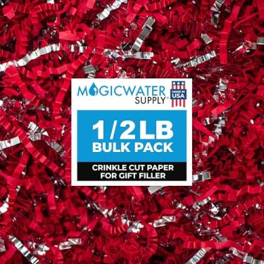 Imagem de Enchimento de papel triturado com corte de amassado (1,3 kg) para embrulho de presente e enchimento de cesta – Vermelho e Prata | MagicWater Supply