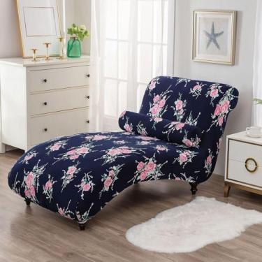 Imagem de Capa para espreguiçadeira sem braços, capa estampada para espreguiçadeira, capa de cadeira elástica, capa reclinável, capa de sofá espessa com fundo elástico para sala de estar e quarto (azul)