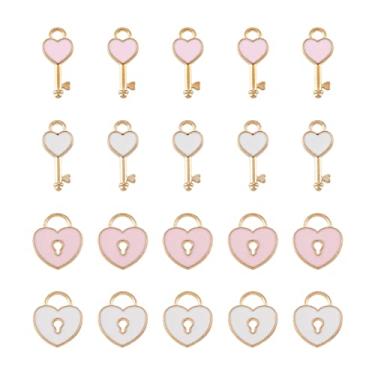 Imagem de Spritewelry 80 peças de pingentes de chave de coração esmaltados em forma de coração, cadeado de amor, pequenos cadeados fofos para colar, pulseira, brinco, joias, artesanato, aniversário, Natal