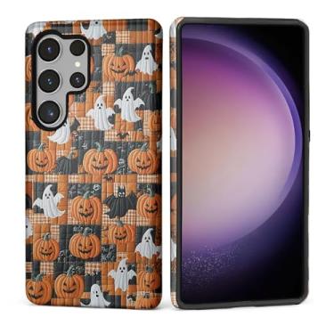 Imagem de Capa para Samsung Galaxy S25 Ultra, Silicone Macio Brilhante + PC Rígido Anti-Riscos Corpo Inteiro Robusta À Prova de Choque Capa 2 em 1 para Mulheres e Homens - Estampa de Outono Patchwork Fantasmas