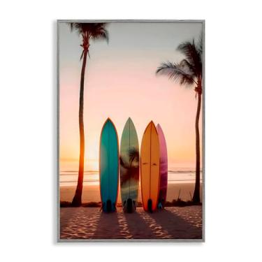 Imagem de Stupell Industries Four Surfboards at Sunset Gray Framed Giclee Art, design by LSR Design Studio, 24 x 16