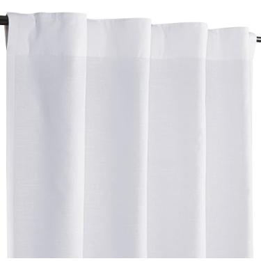 Imagem de Cortinas de 262 cm de comprimento - Cortinas de algodão poli branco com aba superior, conjunto de 2, ideal para quarto, sala de estar e escritório_ 127 x 274 cm
