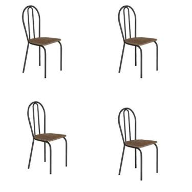 Imagem de Kit 4 Cadeiras Jantar Reforçada Pés Metal Tampo Madeira - Straso, Pret