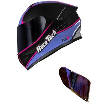 Imagem de Capacete Race Tech Hit Plus Preto e Roxo Mais Viseira Camaleão Vermelh