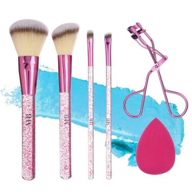 Imagem de Expressions 6 pincéis de maquiagem com modelador de cílios e esponja de maquiagem | Pincéis cosméticos premium para contorno e destaque