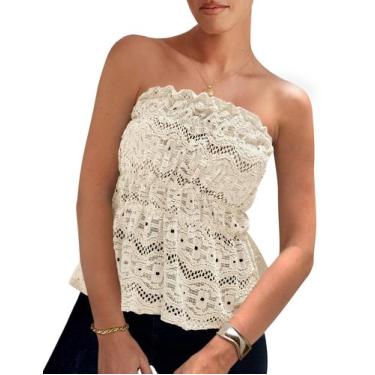 Imagem de Top tubular feminino PRETTYGARDEN, boho, sem alças, bege