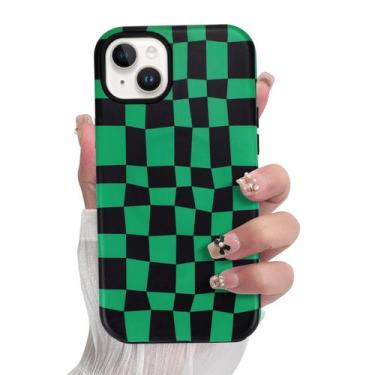 Imagem de Capa de telefone SOKAD Magnetic Checkered para iPhone 15 preta e verde