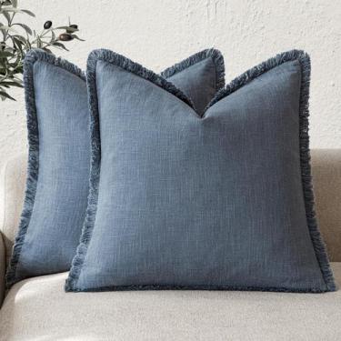 Imagem de Capas de almofada Findtower Linen Fringe azul escuro 65x65cm - Foindto