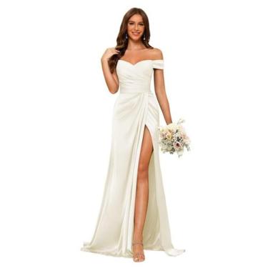Imagem de Vestido de dama de honra Dessiny Ivory Satin Off Shoulder Mermaid