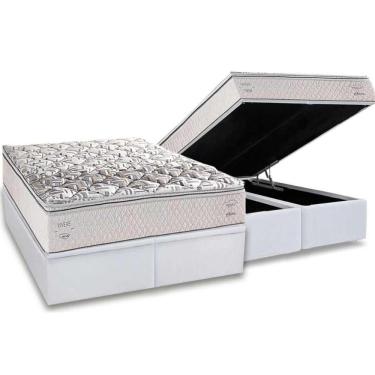 Imagem de Cama Box Baú King: Colchão Ortopédico Herval Ag65 Santorini C1604 + Base Crc Linhão White (193x203)