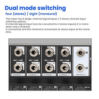 Imagem de Domary Mixer de áudio Usb Multifuncional de 8 Canais, Mixer de Som Portátil, Uso Doméstico Profissional para Empresa, Palco, Ktv Preto 1,4lb