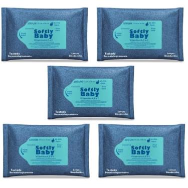 Imagem de 500Un Lenço Umedecido Baby Softly - Com Vitaminas A e C, Aloe Vera e Camomila - Suave e Hipoalergênico para Bebês (5 Pacotes)