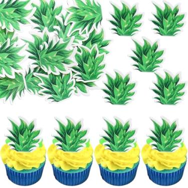 Imagem de Ephlyn 54Pcs Edible Pineapple Cupcake Toppers Wafer Paper Donut Pineapple Leaf Cupcake Picks Hawaiian Luau Cake Decorations for Tropical Aloha Baby shower Kids Birthday Party Supplies Green